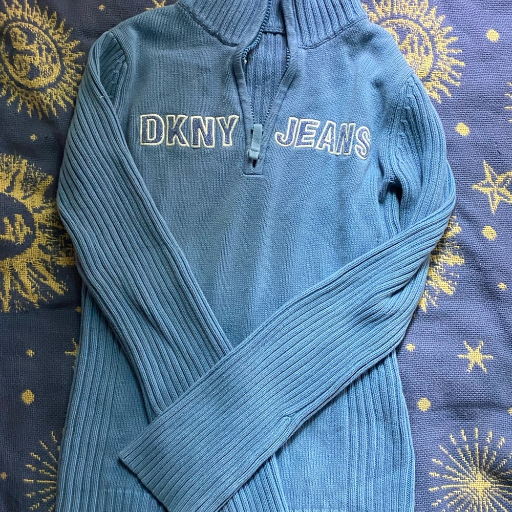 blue dkny half zip sweater